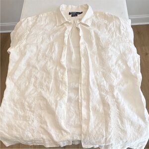 Vintage Ralph Lauren Caldwell, Linen White Button-Up Shirt, Short Sleeve